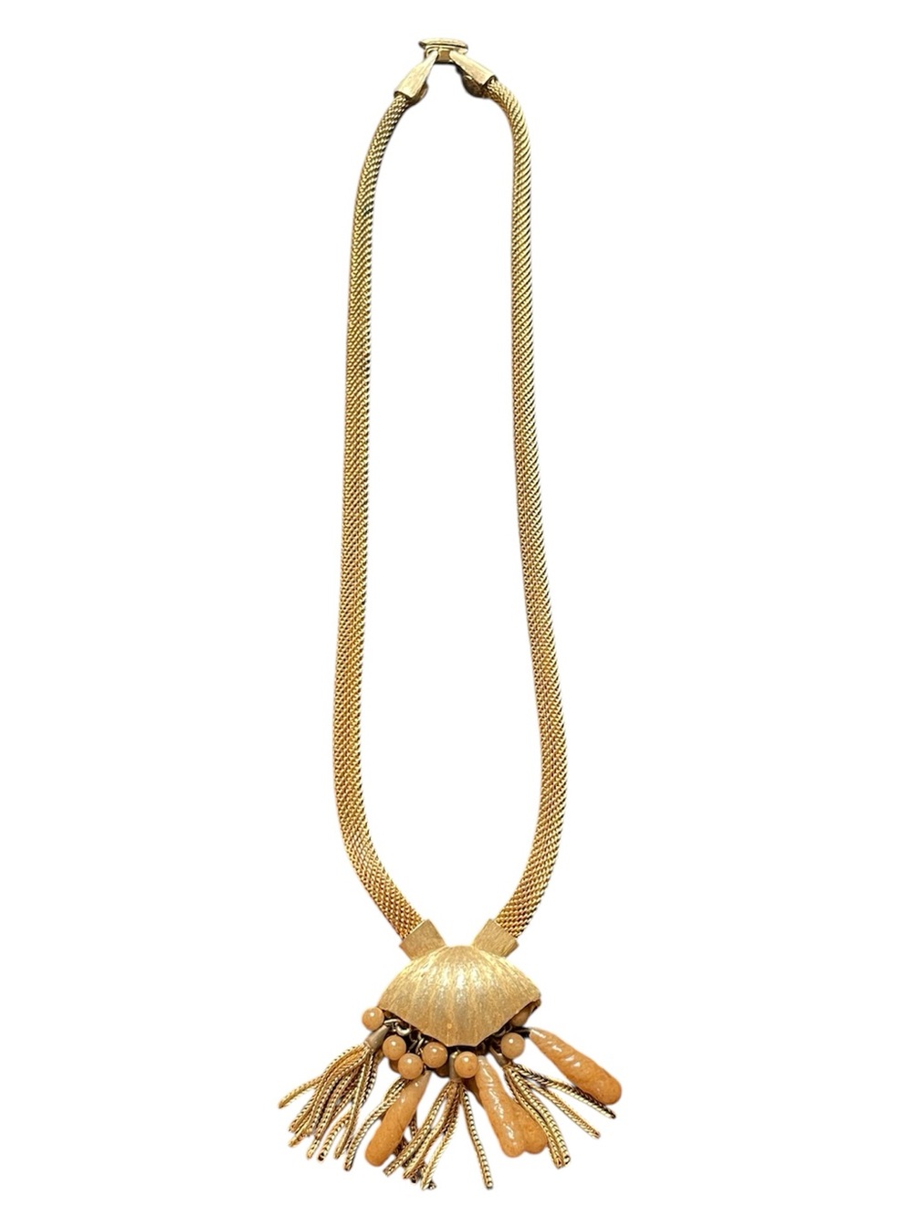 Vintage Gold-Tone Jellyfish Necklace Glass and Tassel Statement Pendant